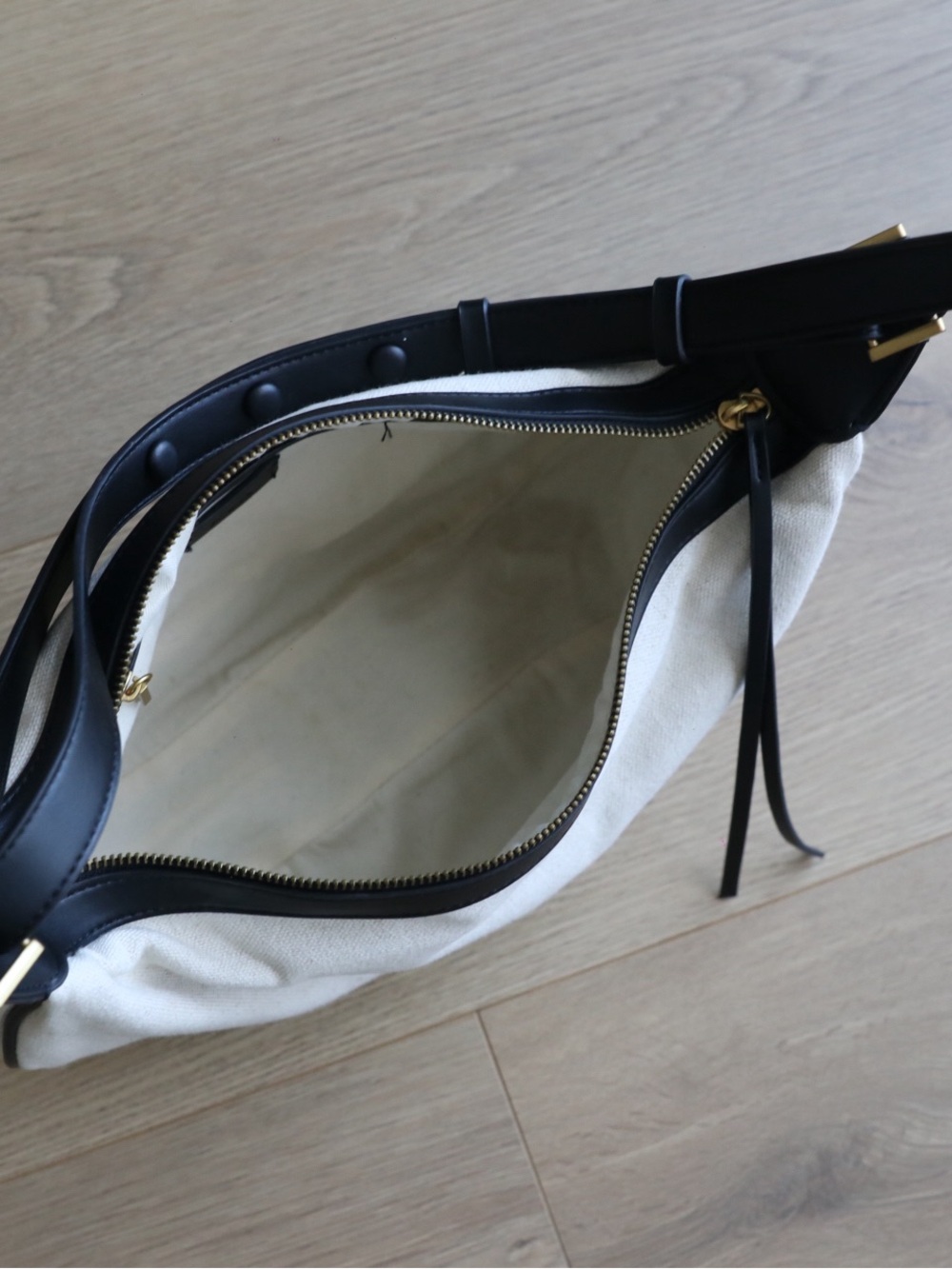 Zara Linen Cotton Oval Hobo Shoulder Bag Cream Black - Picture 8 of 15